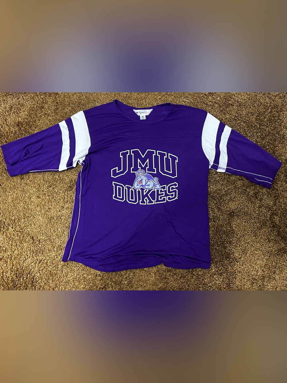 Purple Long Sleeve Crew Tee with White Sleeve Stripes